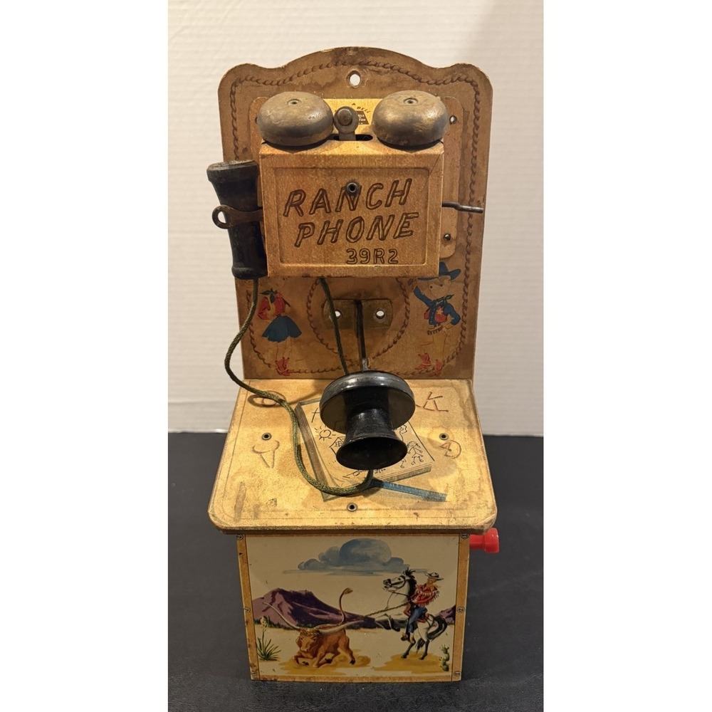 Vintage 1950s Cowboy Talking Ranch Phone 39R2 Gong Bell Toy Read